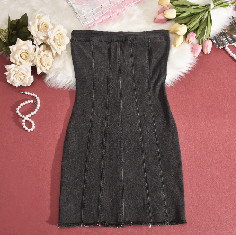 "Sexy Backless Strapless Denim Dress"