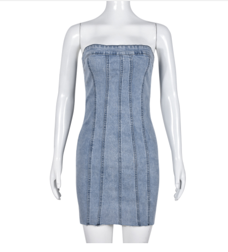 "Sexy Backless Strapless Denim Dress"