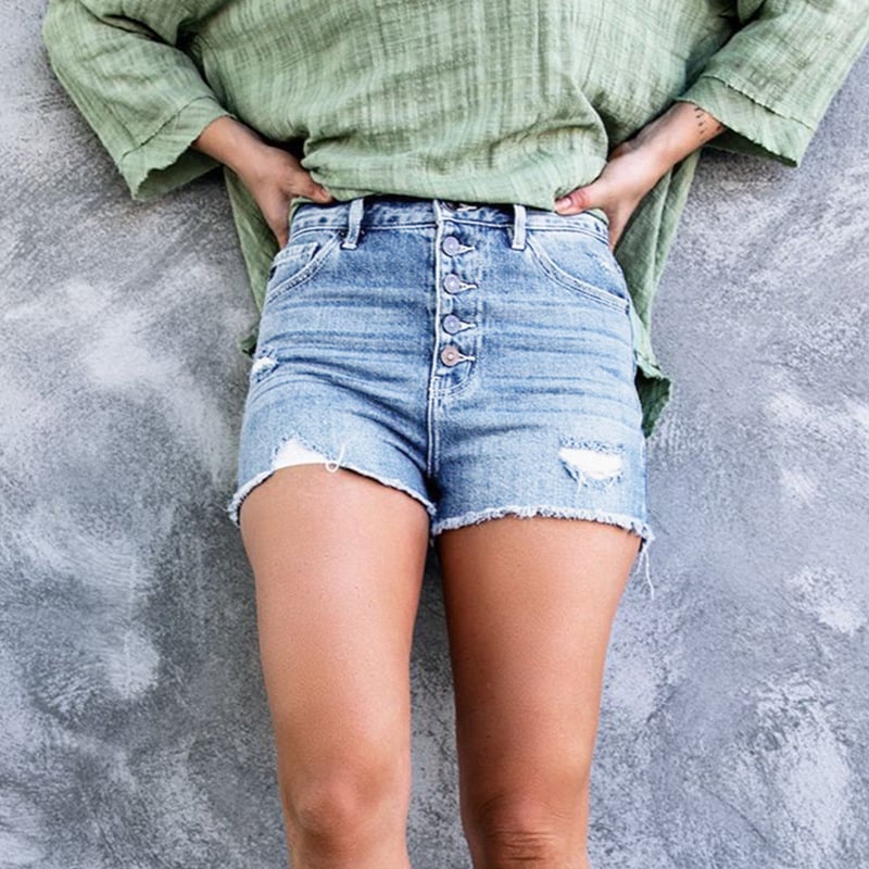 Stylish Shredded Stretch Denim Jean Shorts